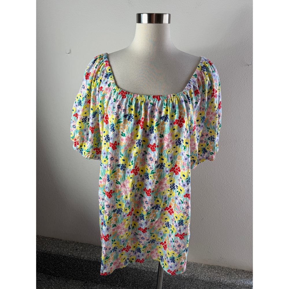 Style & Co Women Plus 3X Floral Print 100% Cotton Short Sleeve Top Multi-Color